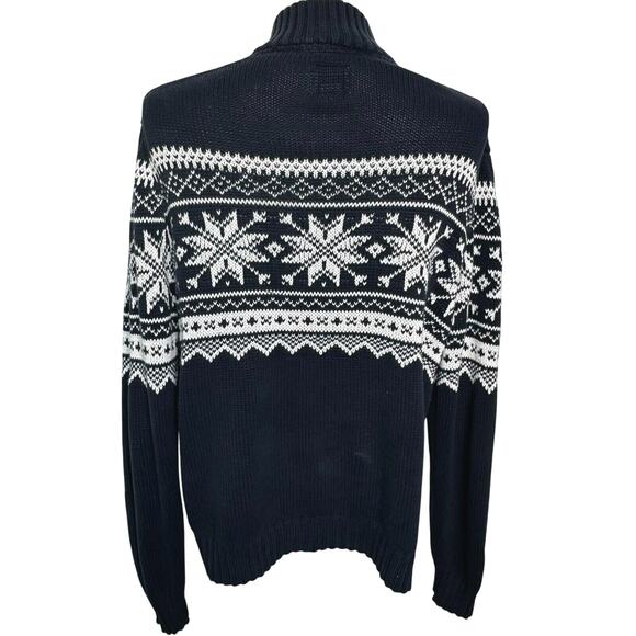 ST JOHN'S BAY Men's Large Navy Blue White Snowflake Knit Sweater 1/4 Zip Vintage - Picture 2 of 7